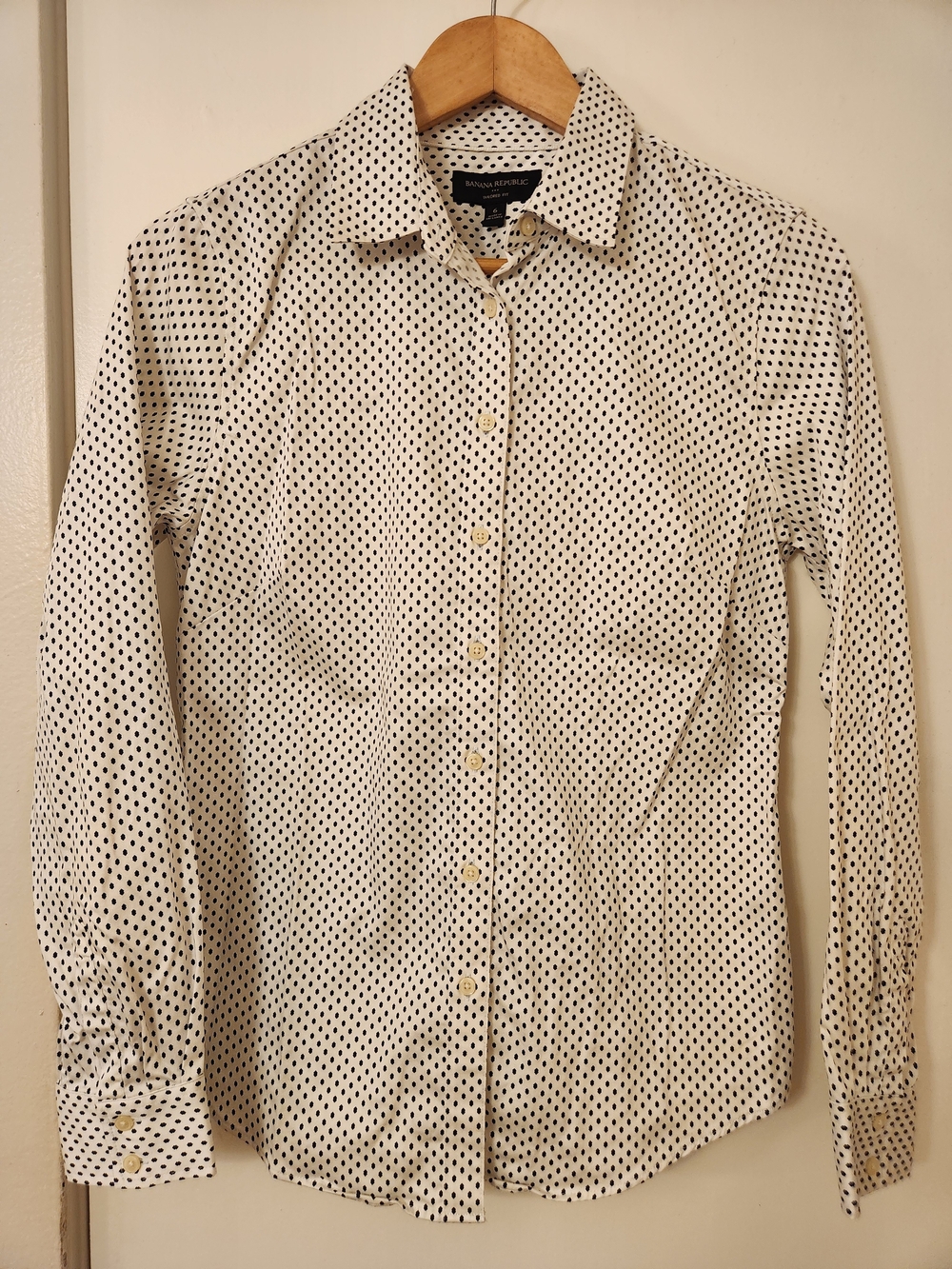 Banana Republic White Button-Down Shirt with Black and Navy Print